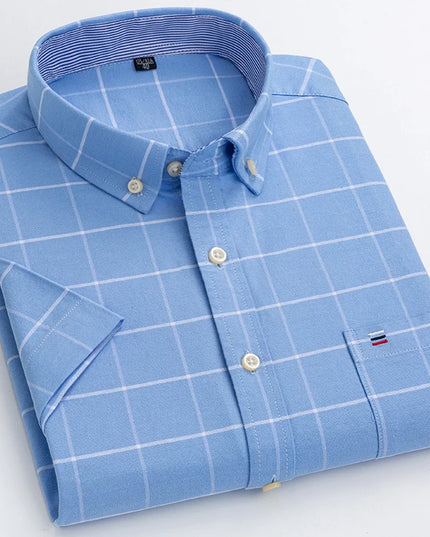 Plus Size Men's Oxford Summer Shirts - Vertical Stripes Short Sleeve