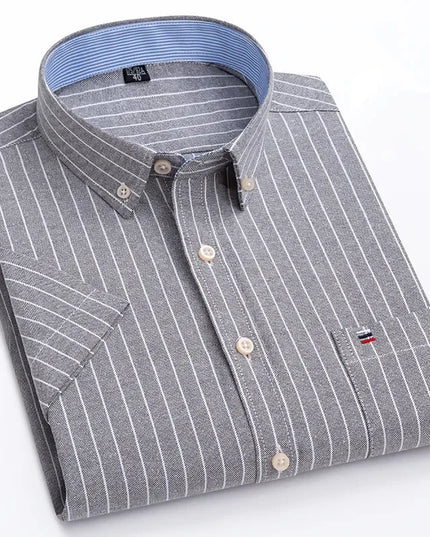 Plus Size Men's Oxford Summer Shirts - Vertical Stripes Short Sleeve