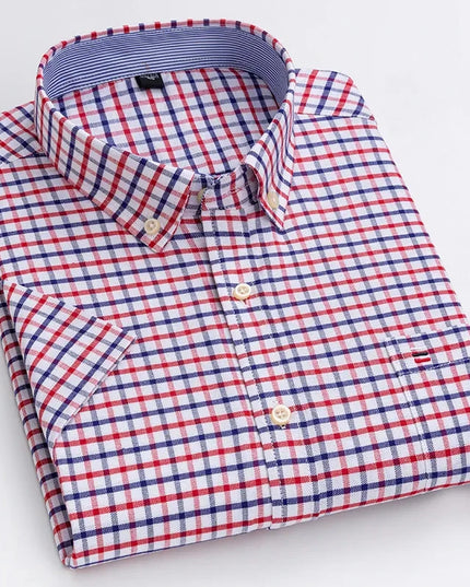 Plus Size Men's Oxford Summer Shirts - Vertical Stripes Short Sleeve