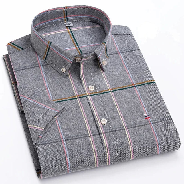 Plus Size Men's Oxford Summer Shirts - Vertical Stripes Short Sleeve