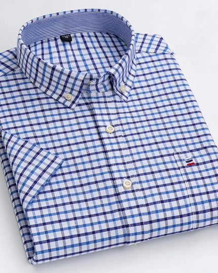 Plus Size Men's Oxford Summer Shirts - Vertical Stripes Short Sleeve