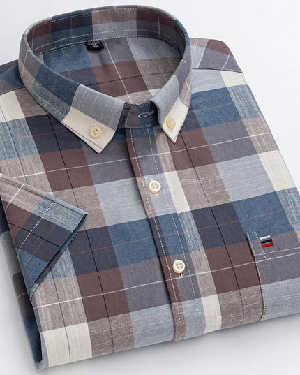 Plus Size Men's Oxford Summer Shirts - Vertical Stripes Short Sleeve