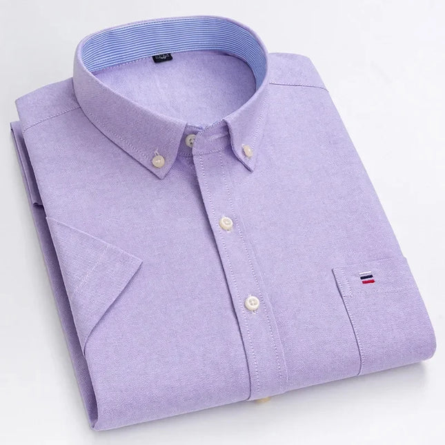 Plus Size Men's Oxford Summer Shirts - Vertical Stripes Short Sleeve