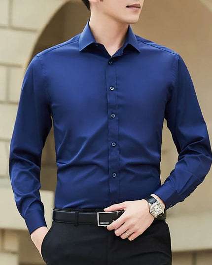 Plus Size Slim Fit Business Shirt - Classic White Long Sleeve