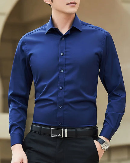 Plus Size Slim Fit Business Shirt - Classic White Long Sleeve