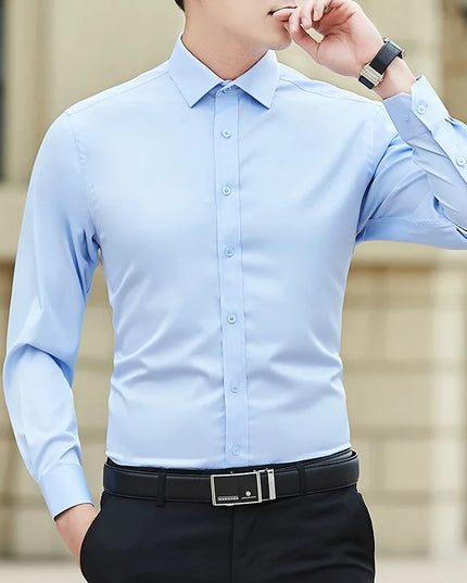 Plus Size Slim Fit Business Shirt - Classic White Long Sleeve