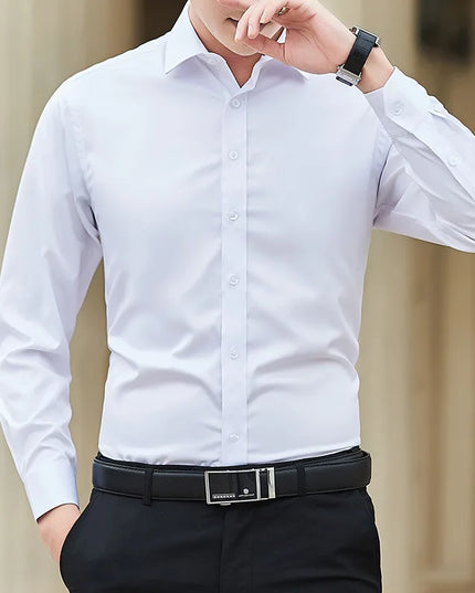 Plus Size Slim Fit Business Shirt - Classic White Long Sleeve