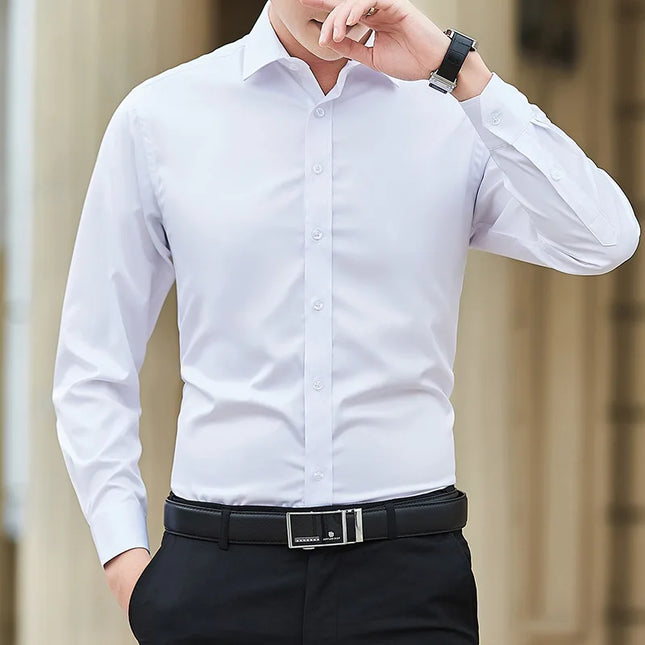 Plus Size Slim Fit Business Shirt - Classic White Long Sleeve