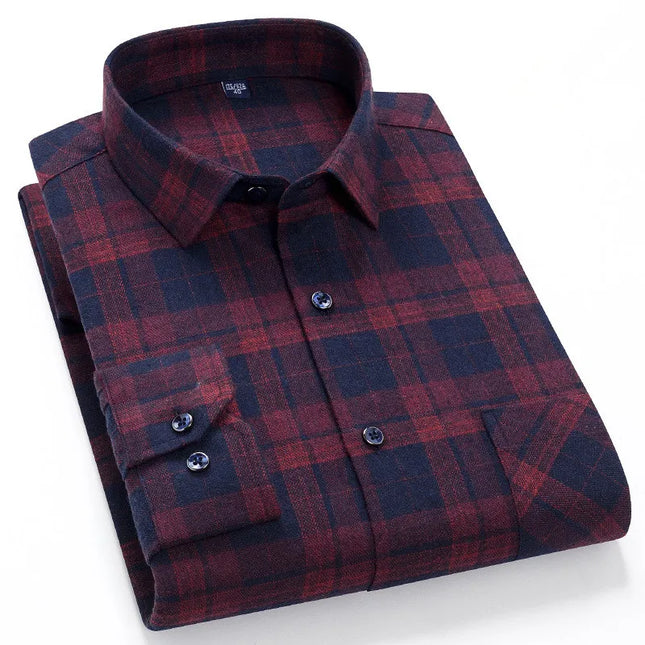 Pure Cotton Plaid Shirt for Men - Casual Long Sleeve Oversized Fit
