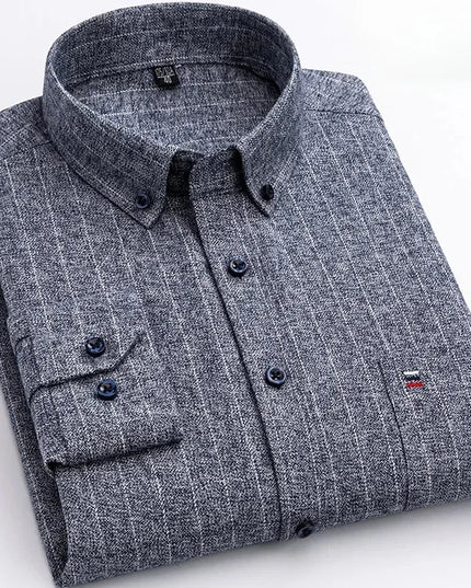 Pure Cotton Plaid Shirt for Men - Casual Long Sleeve Oversized Fit