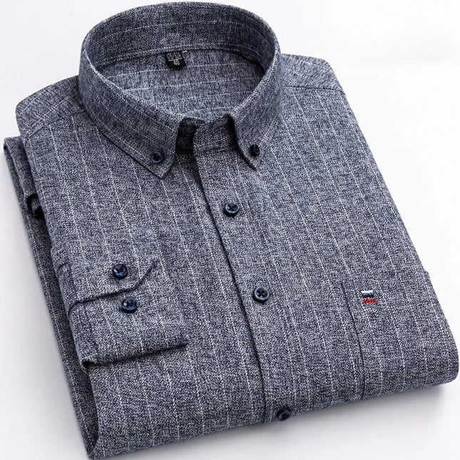Pure Cotton Plaid Shirt for Men - Casual Long Sleeve Oversized Fit