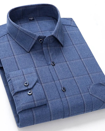 Pure Cotton Plaid Shirt for Men - Casual Long Sleeve Oversized Fit