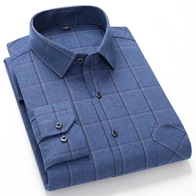 Pure Cotton Plaid Shirt for Men - Casual Long Sleeve Oversized Fit