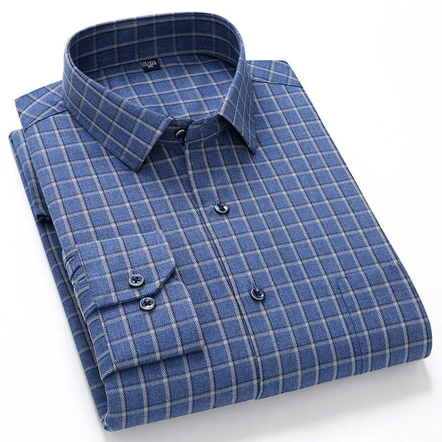 Pure Cotton Plaid Shirt for Men - Casual Long Sleeve Oversized Fit