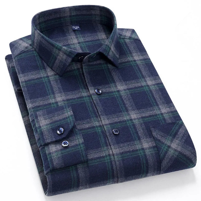 Pure Cotton Plaid Shirt for Men - Casual Long Sleeve Oversized Fit