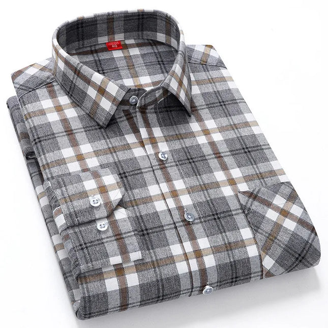 Pure Cotton Plaid Shirt for Men - Casual Long Sleeve Oversized Fit