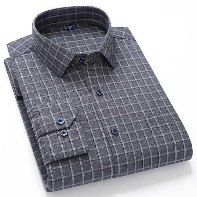 Pure Cotton Plaid Shirt for Men - Casual Long Sleeve Oversized Fit