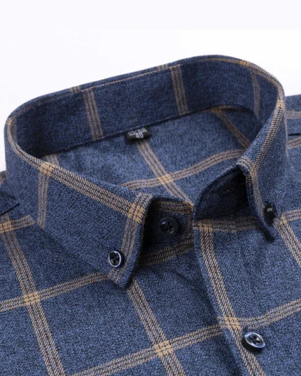 Pure Cotton Plaid Shirt for Men - Casual Long Sleeve Oversized Fit