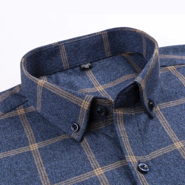 Pure Cotton Plaid Shirt for Men - Casual Long Sleeve Oversized Fit