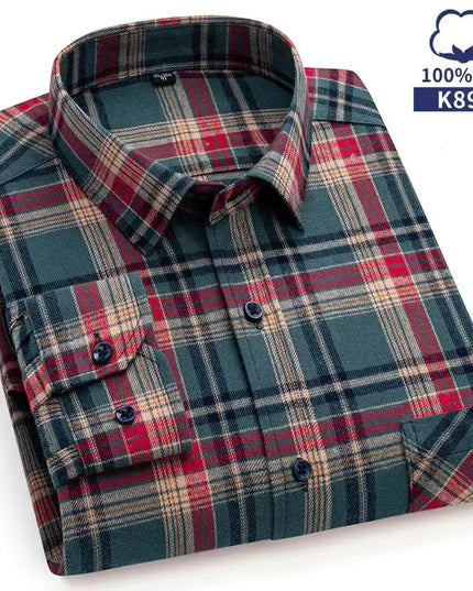 Pure Cotton Plaid Shirt for Men - Casual Long Sleeve Oversized Fit