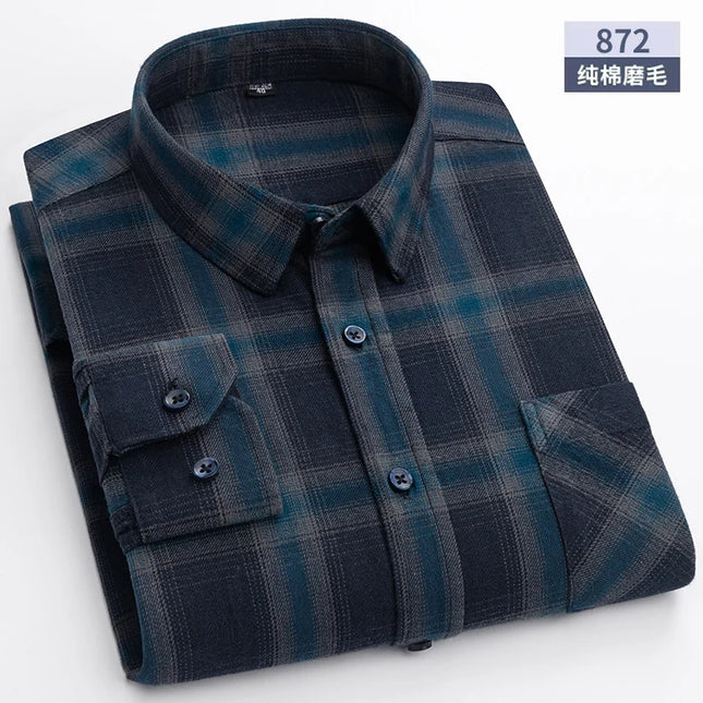 Pure Cotton Plaid Shirt for Men - Casual Long Sleeve Oversized Fit