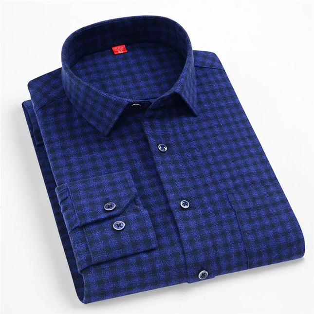Pure Cotton Plaid Shirt for Men - Casual Long Sleeve Oversized Fit