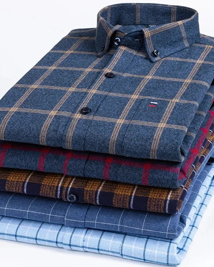 Pure Cotton Plaid Shirt for Men - Casual Long Sleeve Oversized Fit