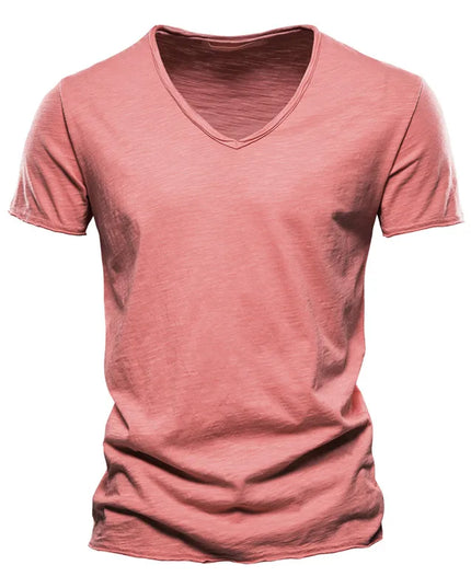 Quality 100% Cotton V-Neck T-Shirt for Men - Slim Fit Fashion Tee