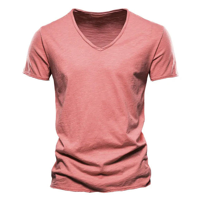 Quality 100% Cotton V-Neck T-Shirt for Men - Slim Fit Fashion Tee