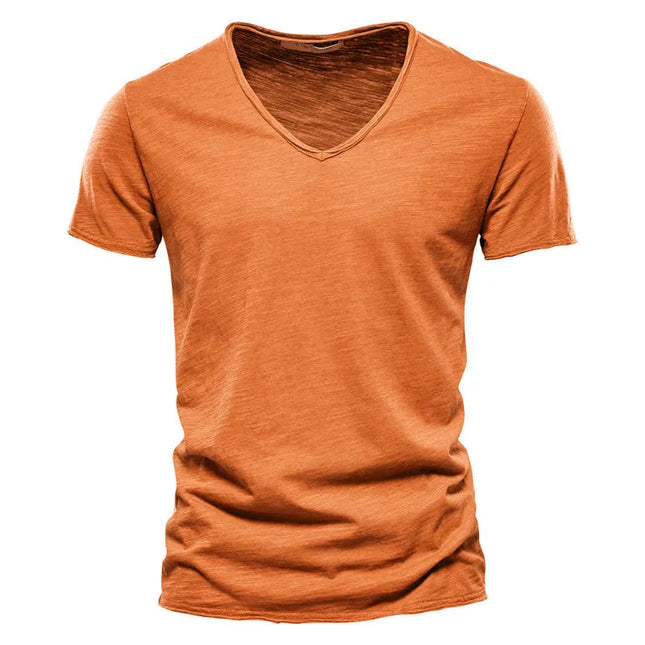 Quality 100% Cotton V-Neck T-Shirt for Men - Slim Fit Fashion Tee