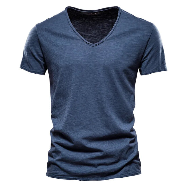 Quality 100% Cotton V-Neck T-Shirt for Men - Slim Fit Fashion Tee