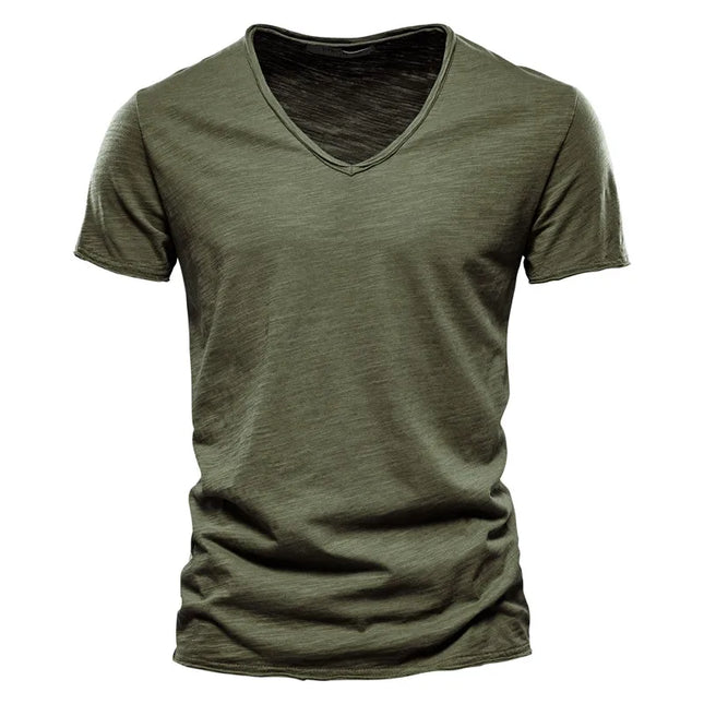 Quality 100% Cotton V-Neck T-Shirt for Men - Slim Fit Fashion Tee