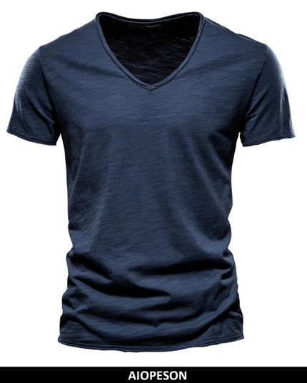 Quality 100% Cotton V-Neck T-Shirt for Men - Slim Fit Fashion Tee