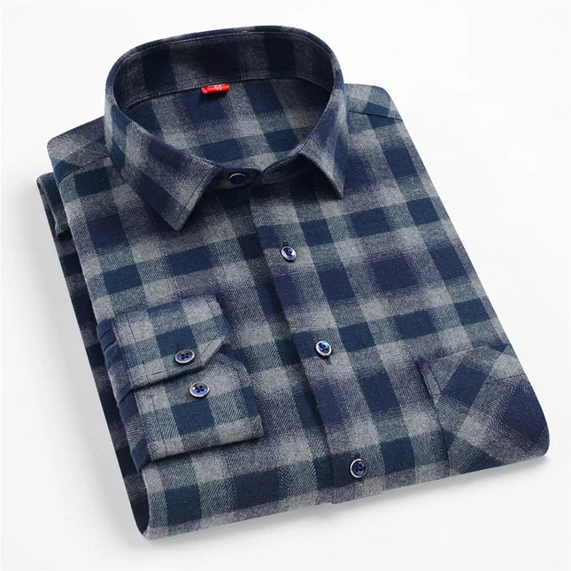 S-4XL Men's 100% Cotton Plaid Shirt - Luxury Comfort for Spring 2024