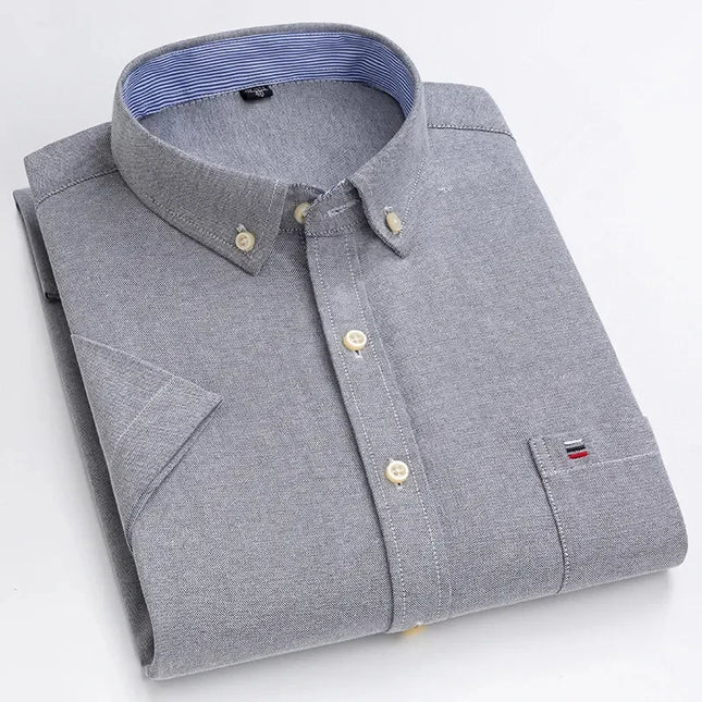 S-7XL Men's Short Sleeve Oxford Shirt - Comfortable Plaid & Solid Colors