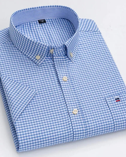 S-7XL Men's Short Sleeve Oxford Shirt - Comfortable Plaid & Solid Colors