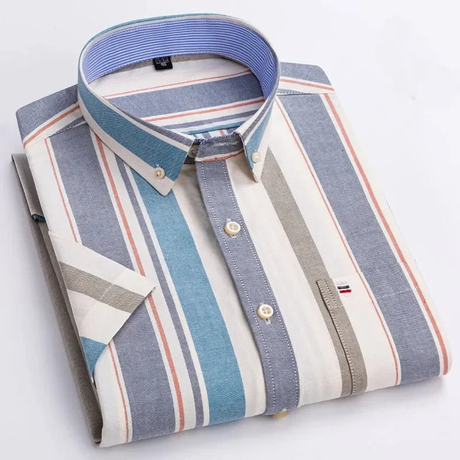 S-7XL Men's Short Sleeve Oxford Shirt - Comfortable Plaid & Solid Colors