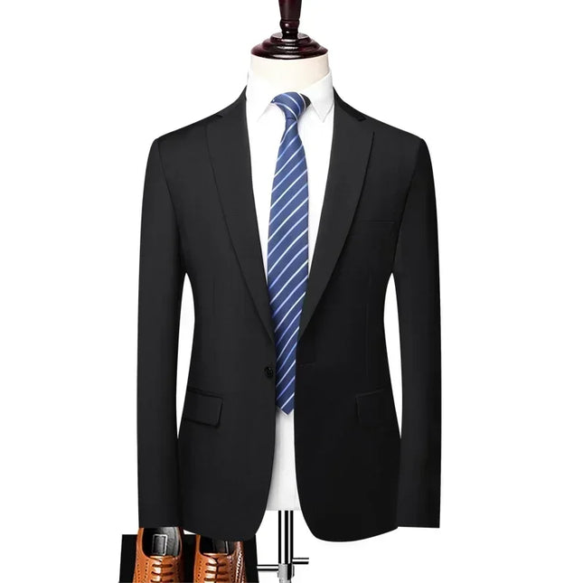 S-8XL Men's Blazer - British Style Solid Color Work & Wedding Jacket