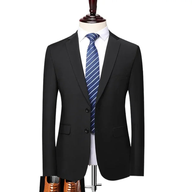 S-8XL Men's Blazer - British Style Solid Color Work & Wedding Jacket