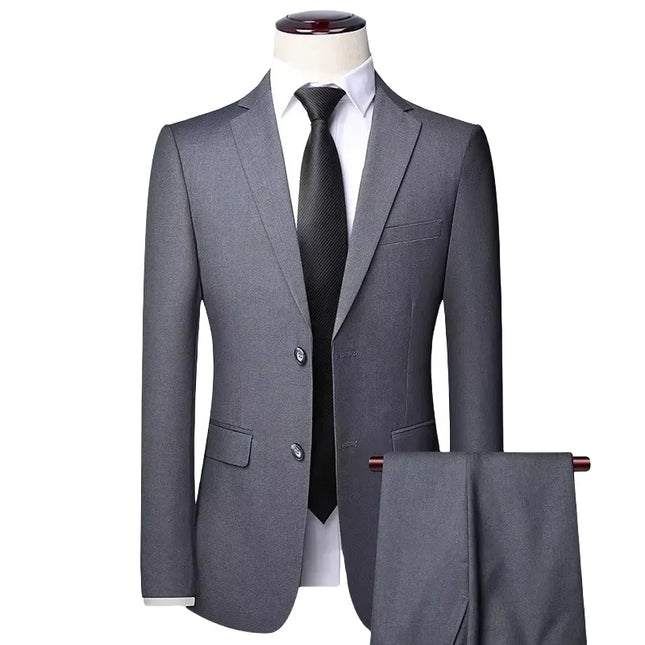 S-8XL Men's Slim-Fit Blazer & Pants - Trendy Business Casual Suit
