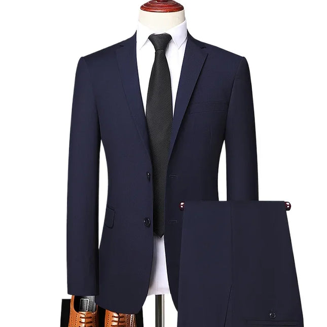 S-8XL Men's Slim-Fit Blazer & Pants - Trendy Business Casual Suit