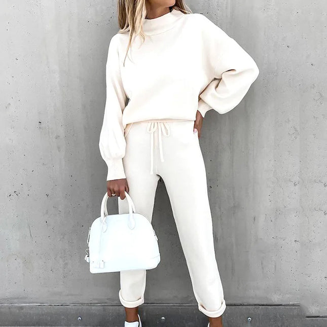 High Collar Top+ Trousers Set