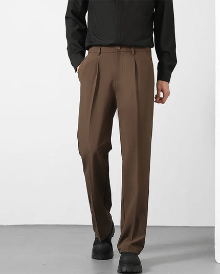 Spring and summer men's loose suit pants Korean style straight solid color drape elastic business office casual trousers brown -   | Stylish & Elegant Fashion by Voldri
