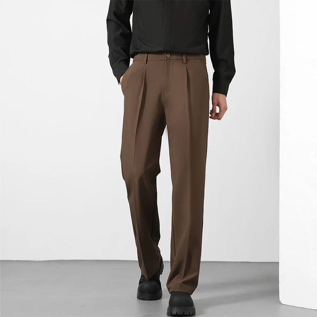 Spring and summer men's loose suit pants Korean style straight solid color drape elastic business office casual trousers brown -   | Stylish & Elegant Fashion by Voldri