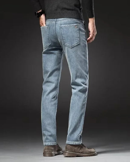Winter Fleecy Thickened Warm Jeans Vintage Brand Classic Retro Youth Fashion Men Fit Straight Leg Casual Stretch Denim Pants -   | Stylish & Elegant Fashion by Voldri