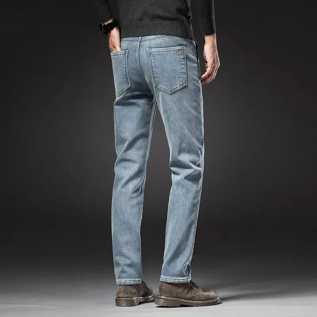 Winter Fleecy Thickened Warm Jeans Vintage Brand Classic Retro Youth Fashion Men Fit Straight Leg Casual Stretch Denim Pants -   | Stylish & Elegant Fashion by Voldri