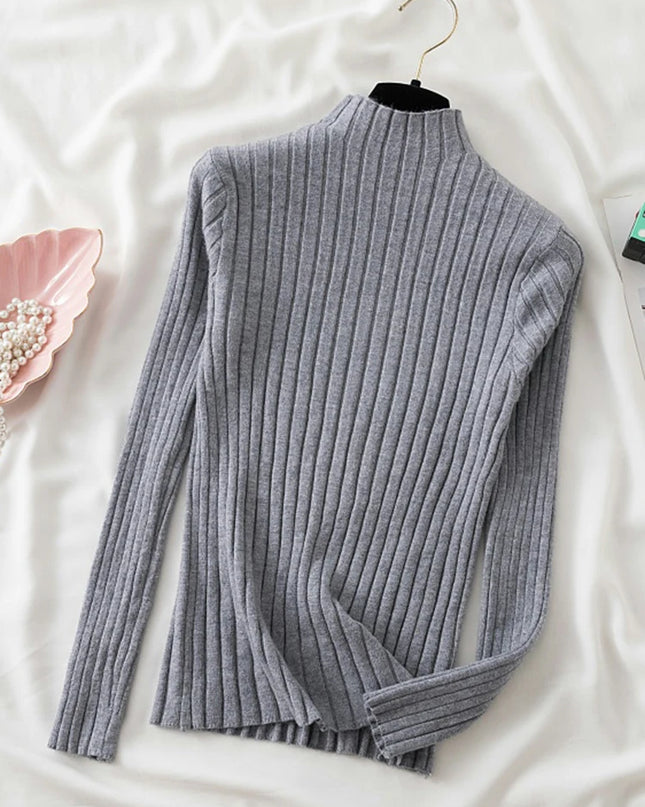 Ribbed Sweater Turtleneck Tops - VOLDRI