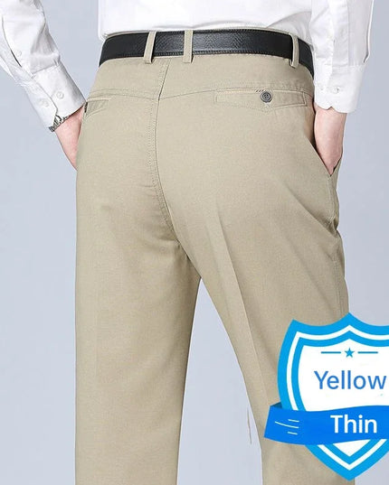 Men's Office Business 100% Cotton Pants Summer Thin & Autumn Thick High Waist Straight Loose Solid Bland Suit Slacks KOACUS