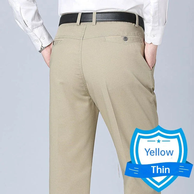 Men's Office Business 100% Cotton Pants Summer Thin & Autumn Thick High Waist Straight Loose Solid Bland Suit Slacks KOACUS -   | Stylish & Elegant Fashion by Voldri