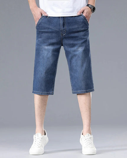 2026 New Summer Men's Thin Straight Denim Shorts Soft and Comfortable Ice Silk Feel Loose Pants Large size Light Blue Dark Blue -   | Stylish & Elegant Fashion by Voldri